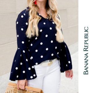 Banana Republic Navy Polka Dot Bell Sleeve Top